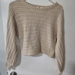 Hippie Rose Cropped Knit Sweater Womens XS Beige Chunky Cozy Pullover